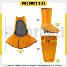 Mardatt 5 Pcs Heat & Flame Resistant Welder Leather Protectors Set Contains 13“ Extral Large Welding Spats Shoes Cover, Welding Hood with Neck Shoulder Drape and Non-Stick Welding Work Sleeves
