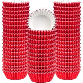 Sumind 400 Pieces Mini Foil Cupcake Liners Baking Cups, Metallic Cupcake Liner for Holiday Baking Muffin and Cupcakes(Red)