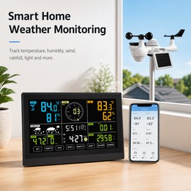 7-in-1 WiFi Weather Station for Home Monitoring – Color Display with Solar Wireless Outdoor Sensor