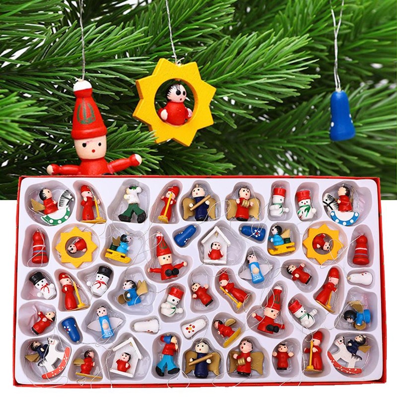 48PCS Christmas Wooden Small Pendants Christmas Decoration Christmas Tree Hanging