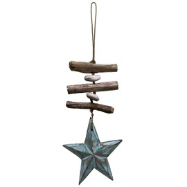 Mobile Wind Chime Maritime Motifs Heart, Anchor, Starfish, Lighthouse, Large Starfish and Seahorse, Made of Wood and Stone, Maritime Decoration for Bedroom, Living Room, Garden (Large Starfish)