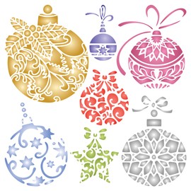 Stencils for Walls: Baubles Stencil, 8.5 x 8.5 inch - Christmas Tree Decoration Glass Balls