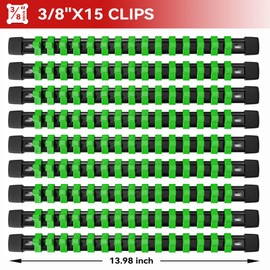 ALOANES 9 PC ABS Socket Organizer, 3/8 inch, Drive Socket Rail Holders, Heavy Duty Socket Racks, Black Rails with Green Clips