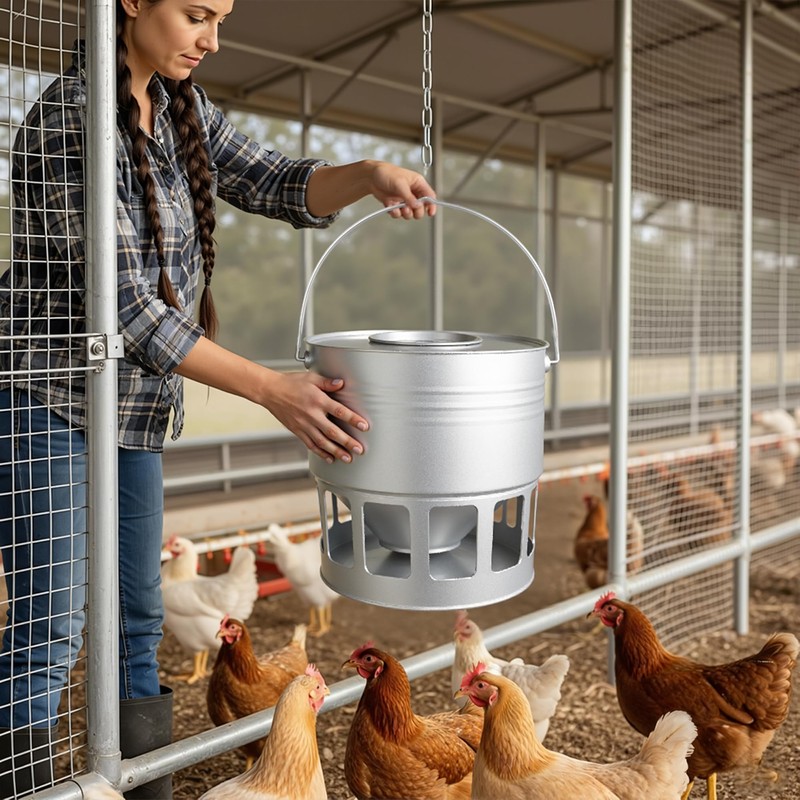 KOL Hanging Chicken Feeder – 20lbs Metal Chicken Feeder, Adjustable