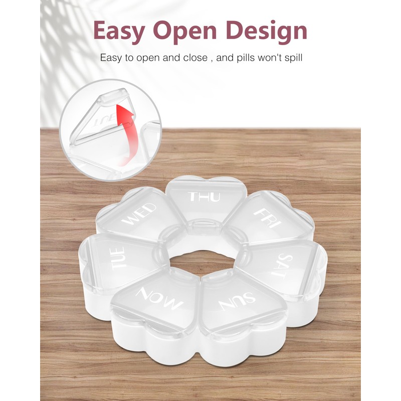 FHORAIN Weekly Pill Organiser, Cute, 7 Day, Large Compartments, Portable