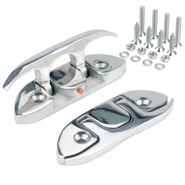 KAHACIYO Folding Boat Cleat 4-1/2", Boat Cleat 316 Stainless Steel, Flip Up Dock Cleat for Deck and Boat with Fastener, Marine Folding Rope Cleat, 2 Pack