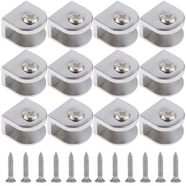 Pack of 12 Glass Clamps, Adjustable Glass Holder, Strong Zinc Alloy Clamp Holder, Adjustable Glass Divider, for Installing 6-10 mm Thick Glass and Acrylic Glass, Silver (with Screws)