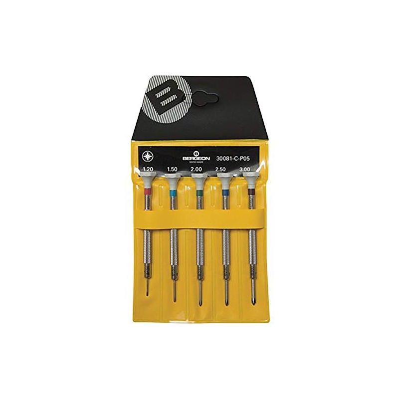 BERGEON 5 Pieces Phillips Screwdriver Set - Stainless Steel -