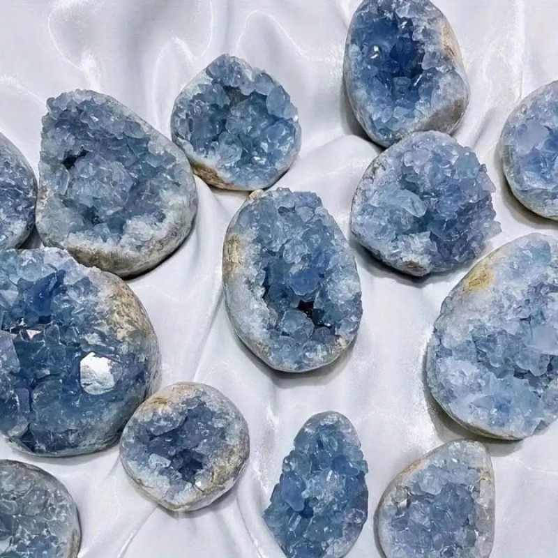 Natural Blue Celestite Druzy Quartz Crystal Egg Cluster Raw Stone