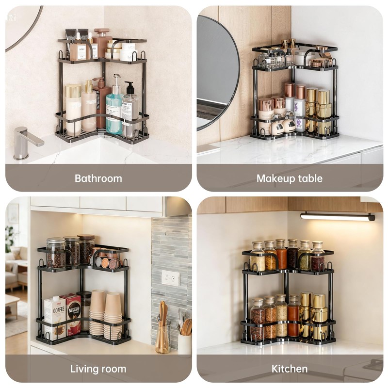 WOCUBEHOME 2-Tier Corner Bathroom Counter Organizer, Black