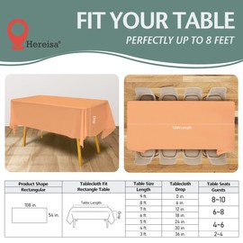 Hereisa Disposable Plastic Tablecloth 54x108 Inch Rectangle - Peach, 4 Pack Waterproof & Tear-Resistant Party Table Cover for Dining, Picnic, Crafts, Holiday Decor