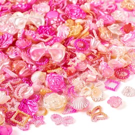 FASHEWELRY 100 G Cute Nail Charms ABS Acrylic Faux Pearl Beads Bulk Assorted Flower Heart Butterfly Bow Nail Gems Hollow Pearls Charms for Nail Phone Hair Decor Earring Jewelry Making Fuchsia