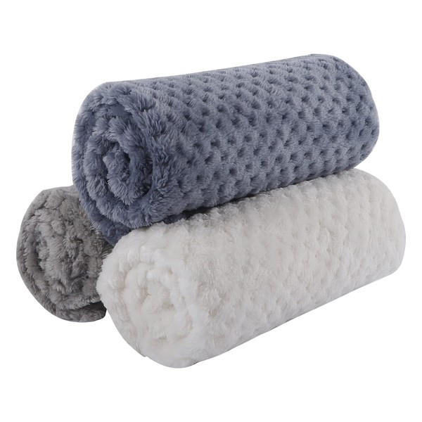 IEUUMLER FC007 Deep Sleep Mattress for Pets Dual Use Fleece Dog Blanket in Soft Coral FC007 (S (40 x 60 cm), Blue+Grey+White)