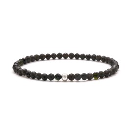 BERGERLIN Genuine Natural Stone Bracelet with 925 Sterling Silver Pearl Bracelet, for Men and Women, with Certificate of Authenticity, Stone, Obsidian