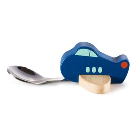 Donkey Products Kids 900123 Knatter Spoon Dark Blue Wooden Plane with Fixed Wooden Spoon, Stainless Steel in Blue, Size: 13 x 7.3 x 4 cm