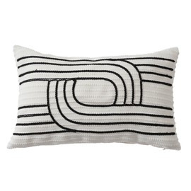 MOCOFO - Funda de almohada de algodón blanco, diseño geométrico lineal decorativo (círculo, 12 x 20 pulgadas)