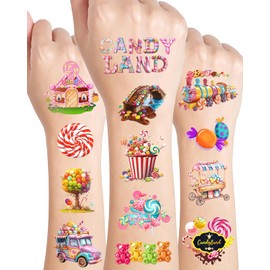 ANTING 244 Piezas Lindo Candyland Tatuajes Temporales Pegatinas,20 Hojas Candy Land Lollipop Donut Tatuajes Temáticos Pegatinas Decoración De Fiesta Favores Para Niños Niña Niños Cum