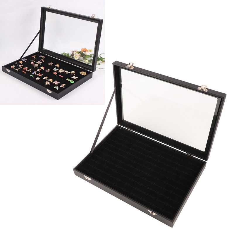 Ring Display Case Organizer with Transparent Lid 100 Slot Jewelry