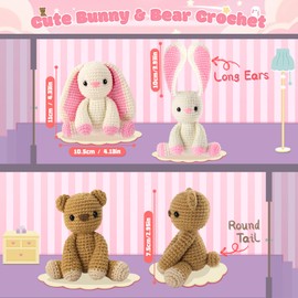 Bear Crochet Kit for Beginners Crocheting Bunny Kit with Instruction, Bear Knitting Kits Animal Kit Crochet Beginners Crochet Animals Crocheted Starter Kit Complete Knitting Set (Brown White)