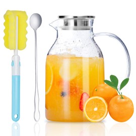 Vekonn Glass Water Pitcher with Lid and Spout, 68 Ounces Heat Resistant Borosilicate Glass Carafe with Brush and Mixing Spoon, Temperature Safe
