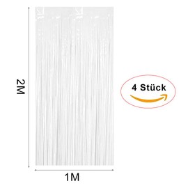Tinsel Curtains, Pack of 4 White Glitter Curtain Fringe 1 m x 2 m Metallic Foil Fringe Background, Streamer Foil Curtain for Birthday, Wedding, Christmas Party Decoration, Tinsel Curtains White