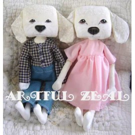 Pattern by Jennie Taylor Folk Art Doll, Dog Doll PATTERN, Art Doll, Bichon Frise Dog, Primitive Doll