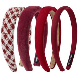 Sunolga Paquete de 4 diademas rojas para mujeres y niñas, antideslizantes, acolchadas, bonitas, anchas y modernas.