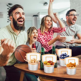 LYART 48Pieces Basketball Hoop Snack Cups for Basketball Birthday Party Decorations Supplies, Basketball Decor Themed Party Favors, Disposable Paper Snack Food Bowl, 8 oz(48)