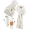 Womens Beanie Hat Scarf Gloves Set, Soft Fleece Lined Winter