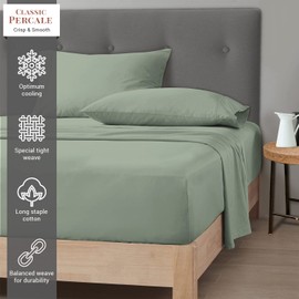 Pizuna Cotton Percale Super King Fitted Sheet Sea Foam,100% Long Staple Combed CottonFitted Sheet 180x200 cm,Percale Weave Superking Fitted Sheet Extra Deep 40 cm Fit 1 PC Sea Foam