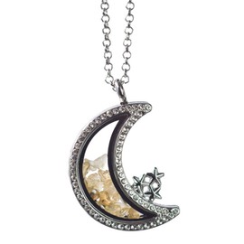 Rhinestone Moon and Star Floating Crystal Locket in Gunmetal