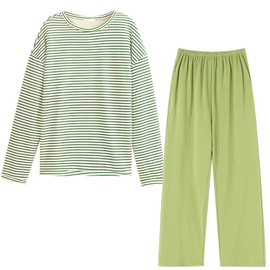 Sunecho Women's Pajamas, Cotton Loungewear, Long Sleeve, Top and Bottom Set, Spring, Summer, Autumn, Winter, Loose, Cute, Room Wear, Sweat Absorbent, Breathable, Skin-friendly, Sleepwear, Comfortable,