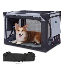 Ownpets Collapsible Dog Crate 26 Inch Portable Travel Dog Soft Crate with Detachable Storage Bag and Double-Sided Mat, 3-Door Dog Kennel for Indoor and Outdoor