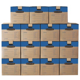 Bankers Box Medium Prime Moving Boxes, Tape-Free FastFold with Reinforced Handles and Attached Locking Lid (Pack of 15)