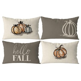 GAGEC Fall Pillow Covers 12x20 Inch Pumpkins Grey Autumn Harvest Hello Fall Throw Pillowcase Holiday Home Decor Sofa Bedroom Cushion Case Outdoor Indoor Decorations Set of 4
