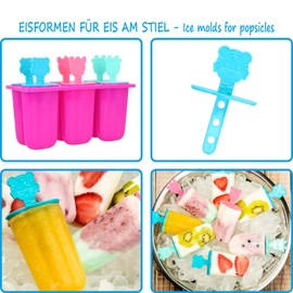 com-four® 2 x Ice Cream Moulds for Popsicles - Popsicle Mould for Homemade Ice Cream - Reusable Ice Moulds for 12 Servings [Choice of Colours Varies] (12 x Ice Moulds - 80 ml)