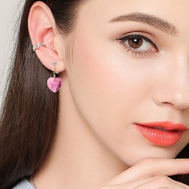 Chloeos Women's Earrings, Popular, Non-Hole Earrings, Heart, Austrian Crystal, 18k Gold, Adult, Cute, Swaying, Hypoallergenic, Non-Allergic, Birthday, Anniversary, Valentine's Day Gift, Mother's Day