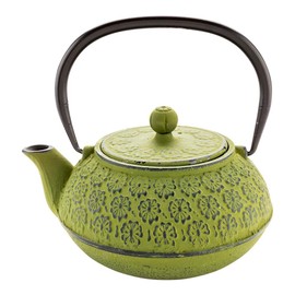 Tetsubin 30 oz Green Cast Iron Teapot - Cherry Blossom - 7 1/2" x 6 1/2" x 4 1/2" - 1 count box - Restaurantware
