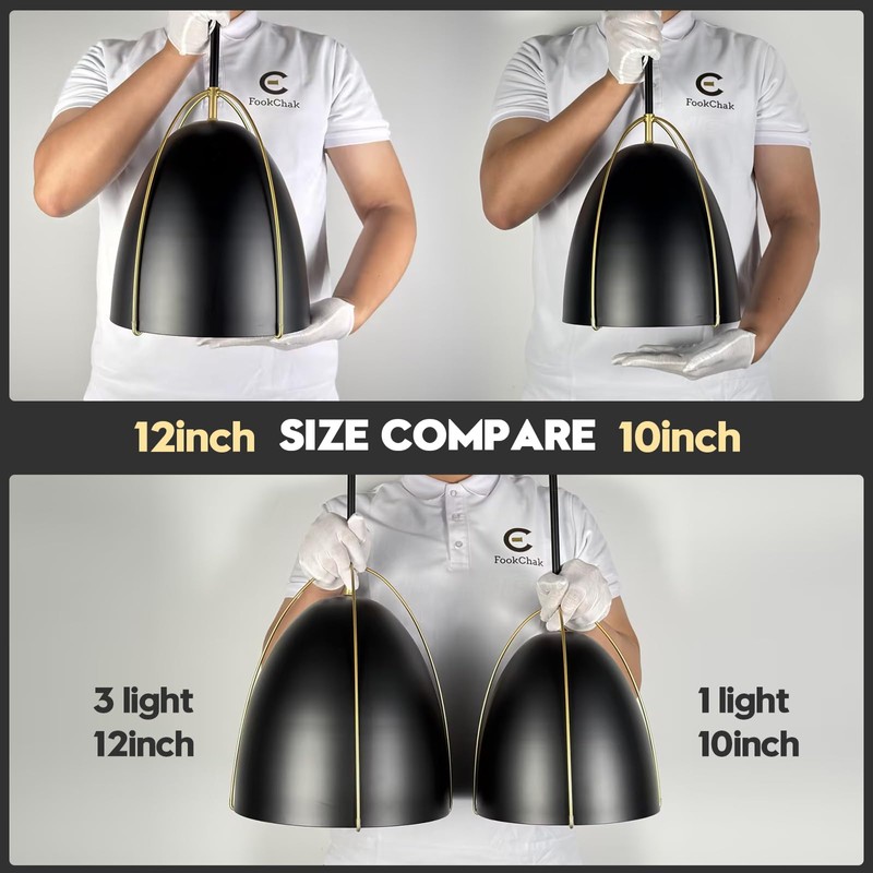 FookChak Black Dome Pendant Light 10in Kitchen Island Pendant Lighting