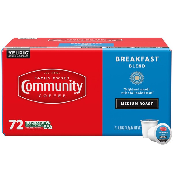 Community Coffee Breakfast Blend 72 Count Coffee Pods, Medium Roast,
