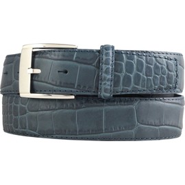 BELTINGER Denim Belt with Crocodile Embossed 4 cm Leather Belt for Men 40 mm Crocodile Look Jeans Belt with Crocodile Pattern, Denim blue, silver.