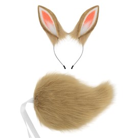 Adranly Rabbit Cosplay Cat Ear Headband Rabbit Ear Headband Rabbit Ears Rabbit Wolf Cosplay Child Rabbit Tail (Brown)