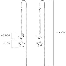 Crystal Star Earrings Jewellery for Women Girls Star Earrings Gold Threader Earrings Long Chain Earrings Star Climber Earrings Chain Drop Dangle Earrings Chain Tassel Earrings, Silver, No Gemstone