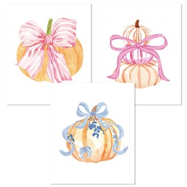 JWVK Preppy Fall Pumpkin Diamond Art Kits 3 Pack, Coquette Bow Pumpkin Autumn DIY Diamond Gem Painting Art Kits for Girls Kids Adults Beginners, Preppy Fall Decor 10x11.8 Inch