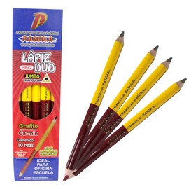 Caja 10 Lapices Duo De Grafito Y Carmin Tamaño Jumbo para Manualidad DIY oficina trabajo proyecto madera