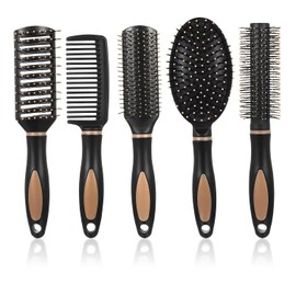 5 Pcs Anti Tangle Hair Brush Sets for Women Men, Detangling Brushes, Paddle Brush Set, Hairbrush Set, Anti Static Vent Hair Combs for Women Men, Wet & Curly Hairs, Salon & Home Supplies
