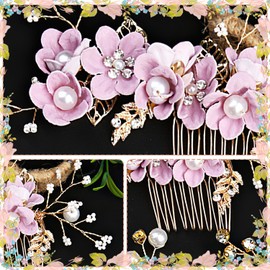 Bridesmaid Hair Accessories, Wedding Hair Side Combs Bridal Hair Pieces Flower Hair Pins For Women Wedding Hair Accessories For Women Girls(Purple)