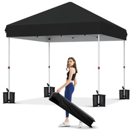 10x10 Pop Up Canopy Tent，Gazebos One-Button Instant Setup, Heavy-Duty 210D Oxford Fabric & Rust-Proof Frame - 3 Adjustable Heights, Roller Bag, 4 Sandbags - UV Protection for Beach, Party