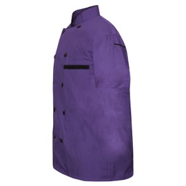 INFOHANDMADE Modeling Men Chef Jacket Half Sleeves in 10 Colours Chef Coat with Cap Purple (Small)