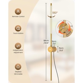 GOEBLESON 38.6" Wall Sconces Set of 2 with Remote Control, Dimming & 3 Color Temperatures, Plug-in Gold Wall Lights for Bedroom, Living Room, Adjustable Brightness & Rotatable Lamp Post, D09YBP205